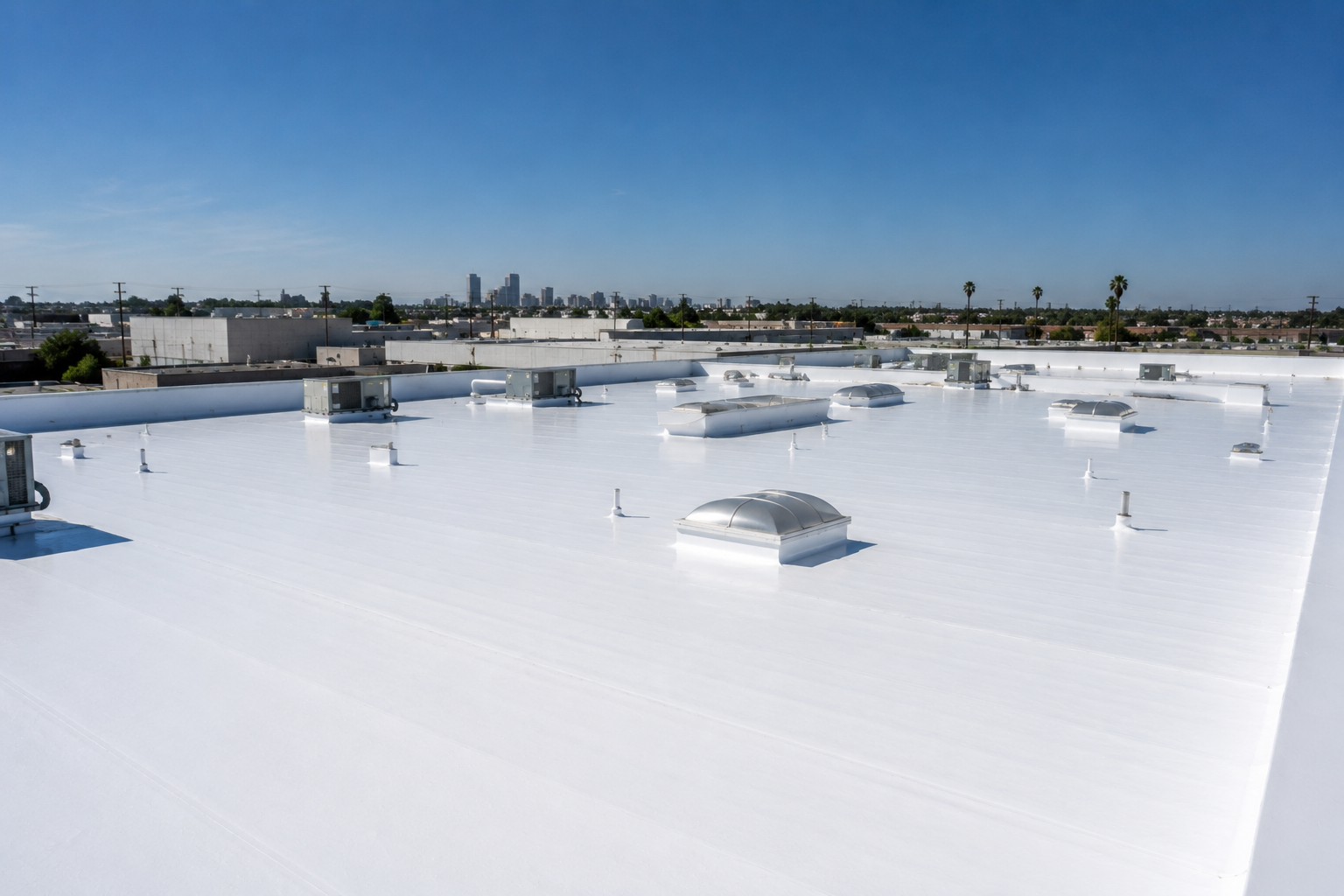 Commercial roof inspection on a flat roof in Los Angeles