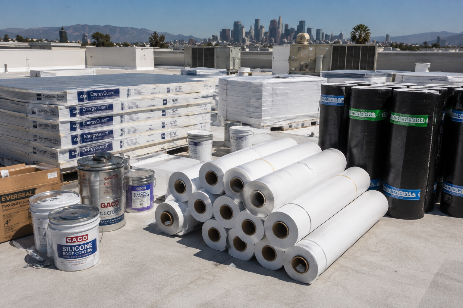 Commercial roofing materials and supplies used for seamless roofing systems