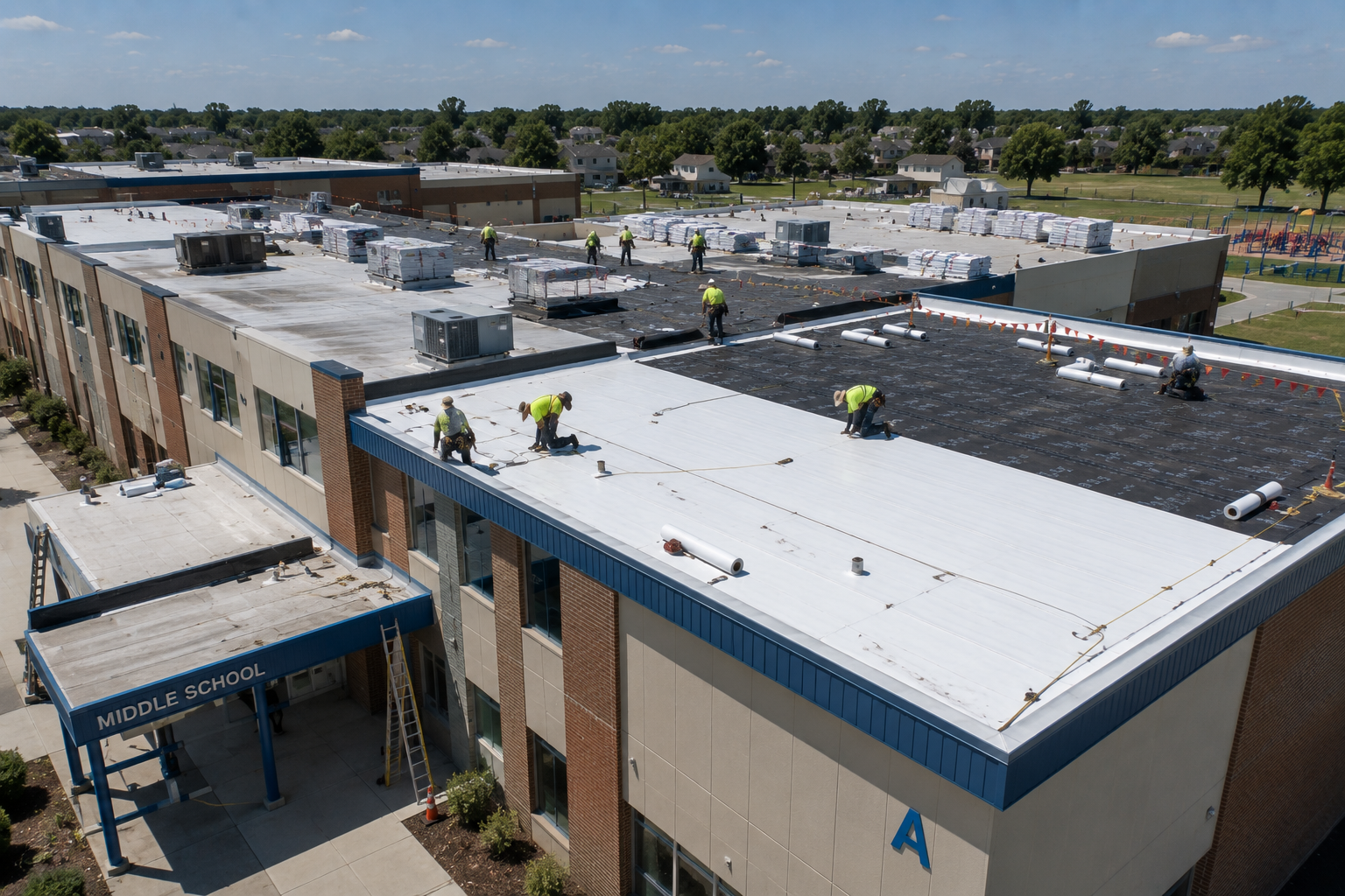 Built-up roofing system on commercial building
