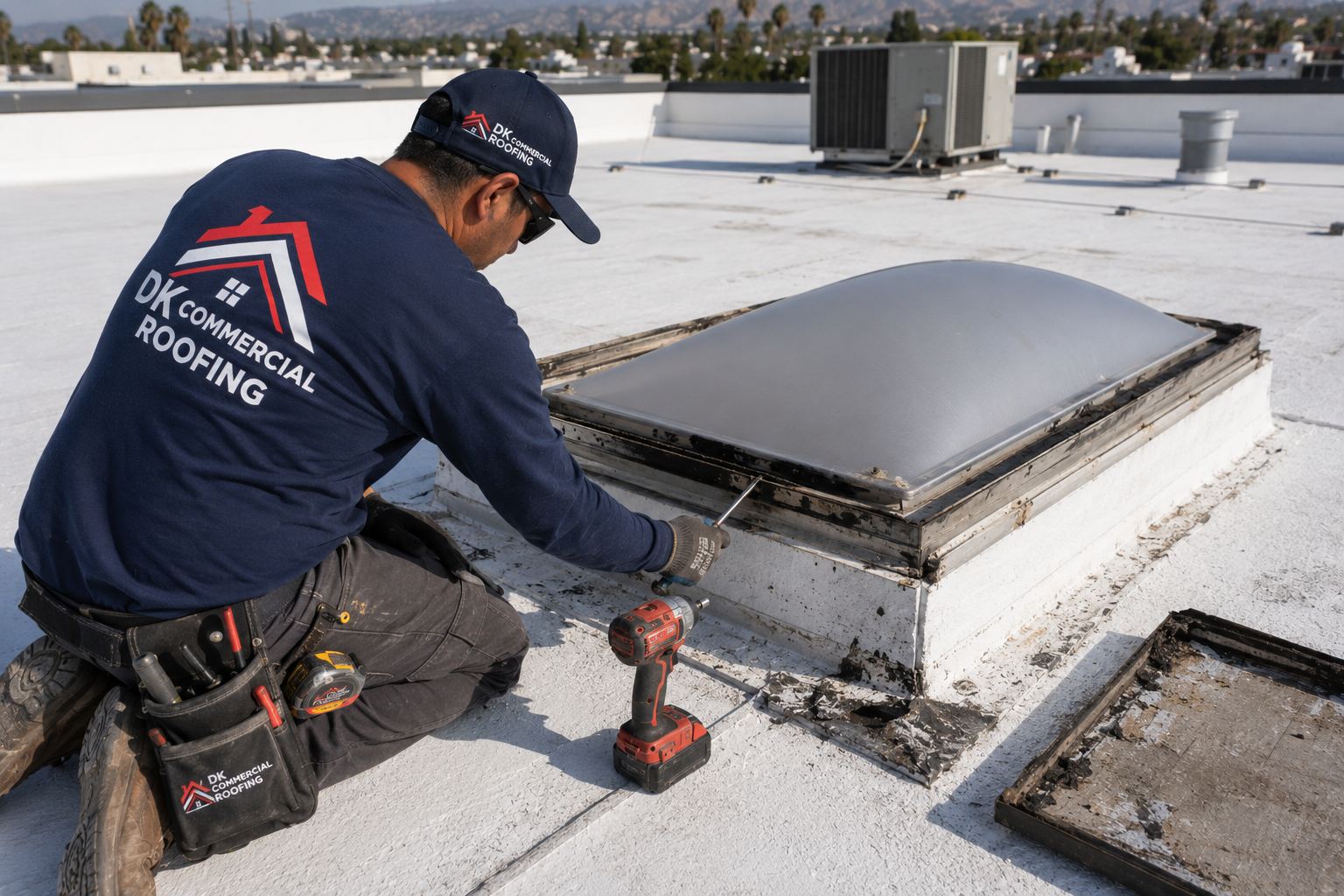 Commercial skylight removal on a Los Angeles roofing project