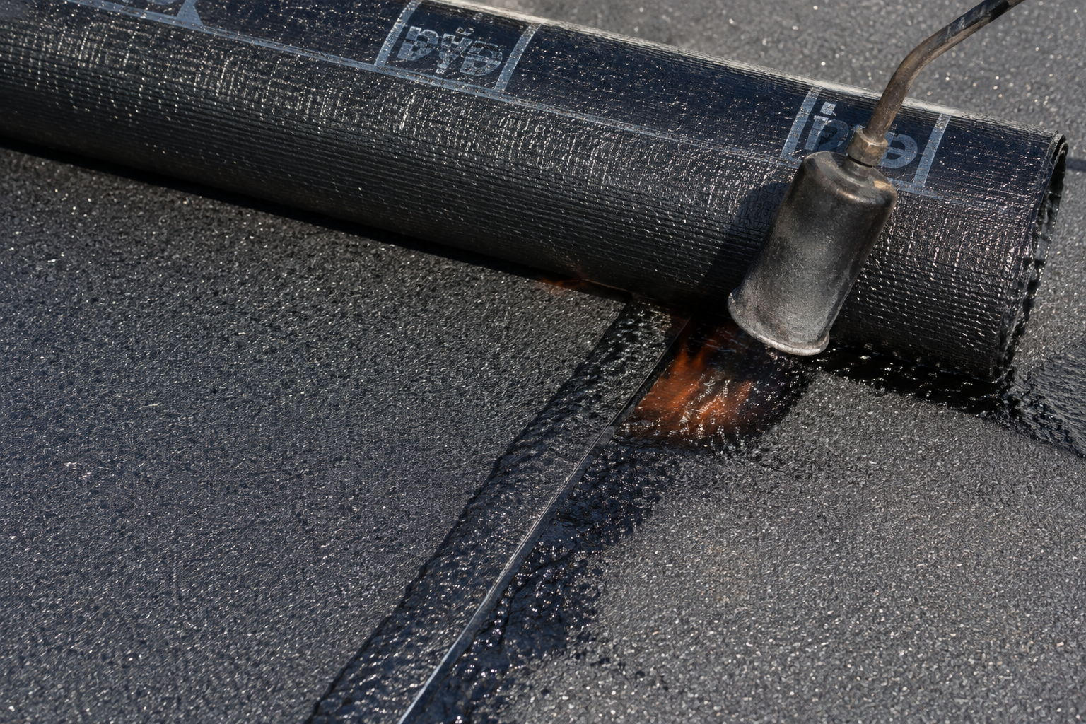 Close-up built-up commercial roofing surface